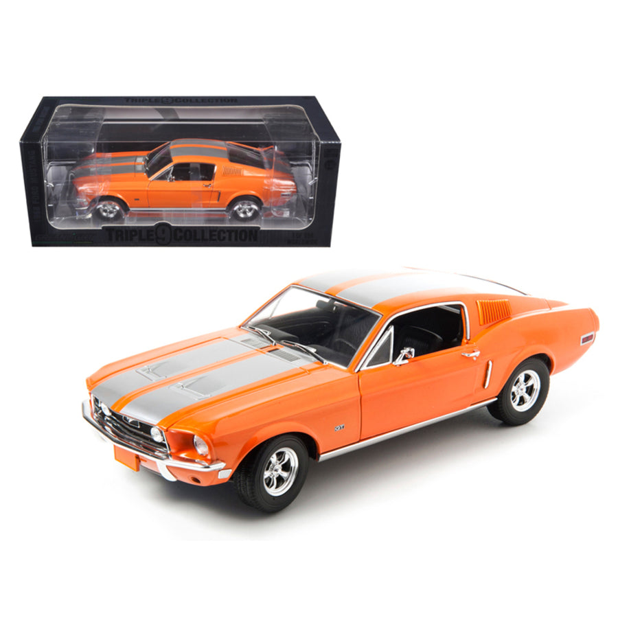 1968 Ford Mustang Gt Fastback Orange With Silver Stripes Limited Edition 1 Of 999 Produced Worldwide 1/18 Diecast Model Car By Greenlight 50830 10506