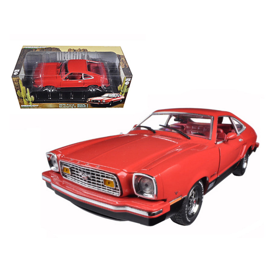 1976 Ford Mustang Ii Mach 1 Red With Black 1/18 Diecast Car Model By Greenlight 12867