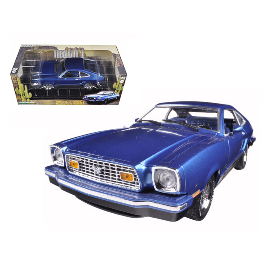1976 Ford Mustang Ii Mach 1 Blue With Black 1/18 Diecast Model Car By Greenlight 12868