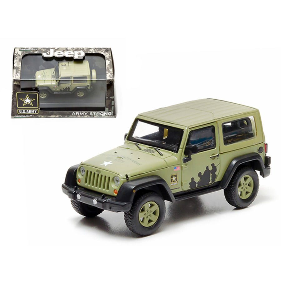 2012 Jeep Wrangler U.s. Army Hard Top Light Green With Display Showcase 1/43 Diecast Model By Greenlight 86042