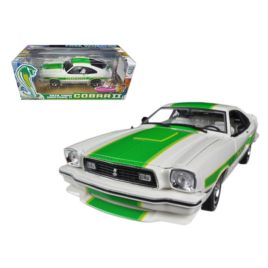 1978 Ford Mustang Ii Cobra Ii Free Wheelin White With Green Billboard Stripes 1/18 Diecast Car Model By Greenlight Gl12895