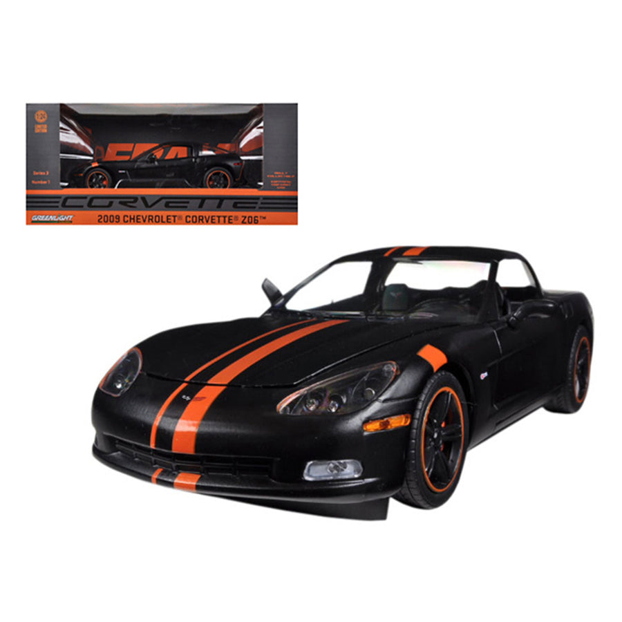 2009 Chevrolet Corvette C6 Z06 Black / Orange 1/24 Diecast Car Model By Greenlight 50227b