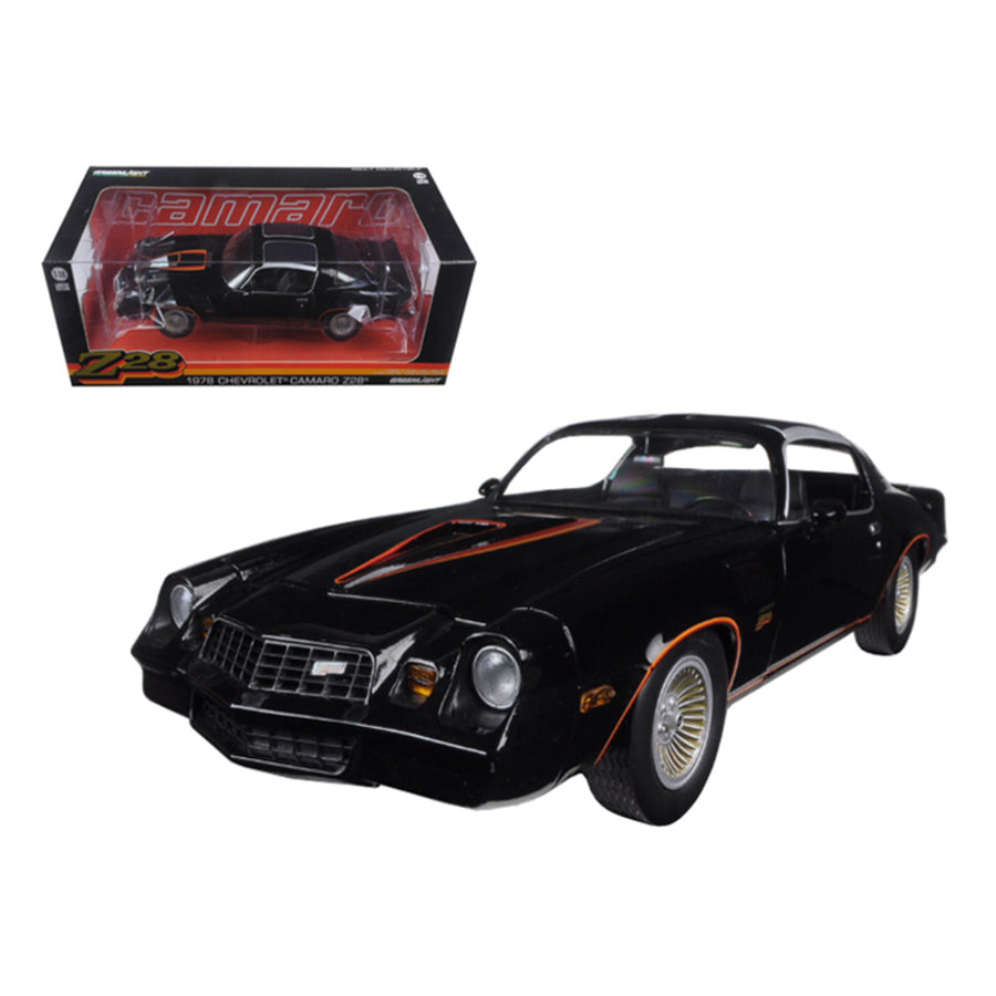 1978 Chevrolet Camaro Z/28 Black With Orange Stripes & Black Interior 1/18 Diecast Model Car By Greenlight 12902