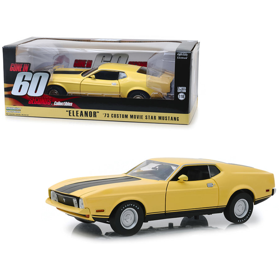 1973 Ford Mustang Mach 1 Custom Movie Star Eleanor Yellow With Black Stripe Gone In 60 Seconds (1974) Movie 1/18 Diecast Model Car By Greenlight 12910