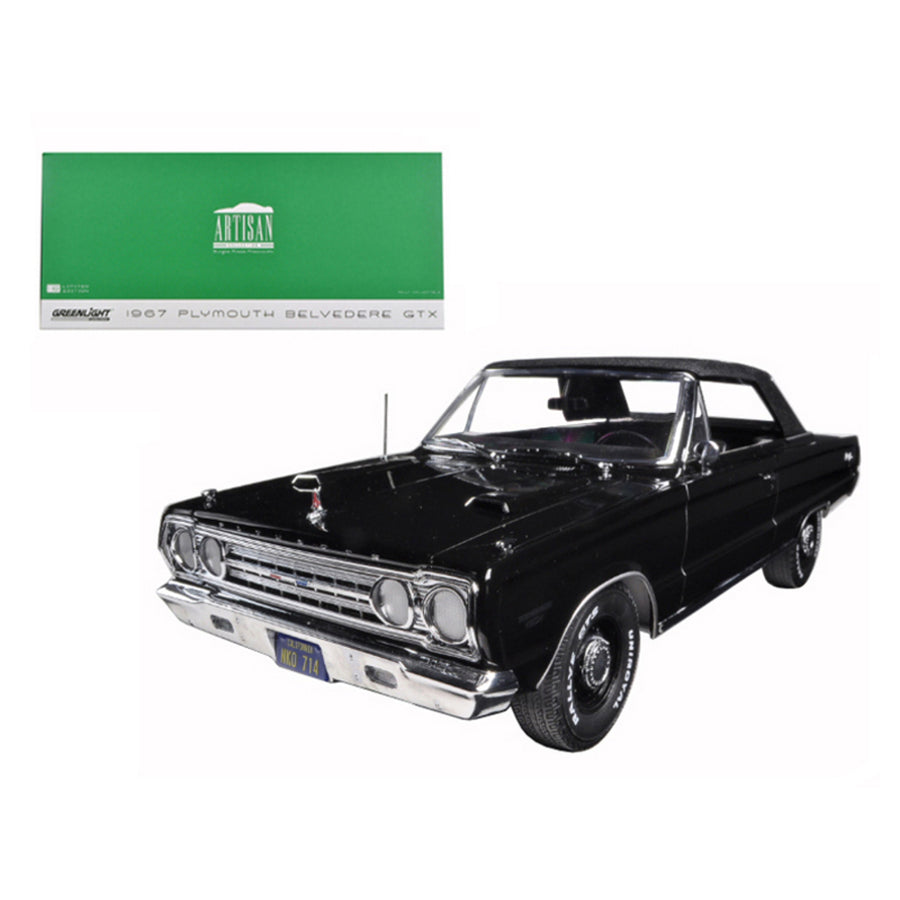 1967 Plymouth Belvedere Gtx Convertible Black 1/18 Diecast Model Car By Greenlight 19007