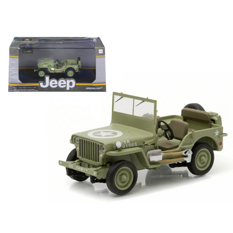 1944 Jeep Willys C7 U.s. Army Green With Star On Hood 1/43 Diecast Model Car By Greenlight 86307