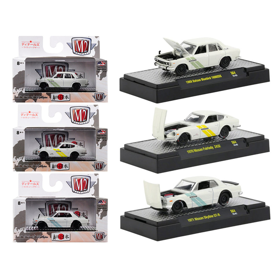 Auto Japan Nissan/dastun 3 Cars Set Limited Edition To 6,000 Pieces Worldwide 1/64 Diecast Models By M2 Machines 32500-s64