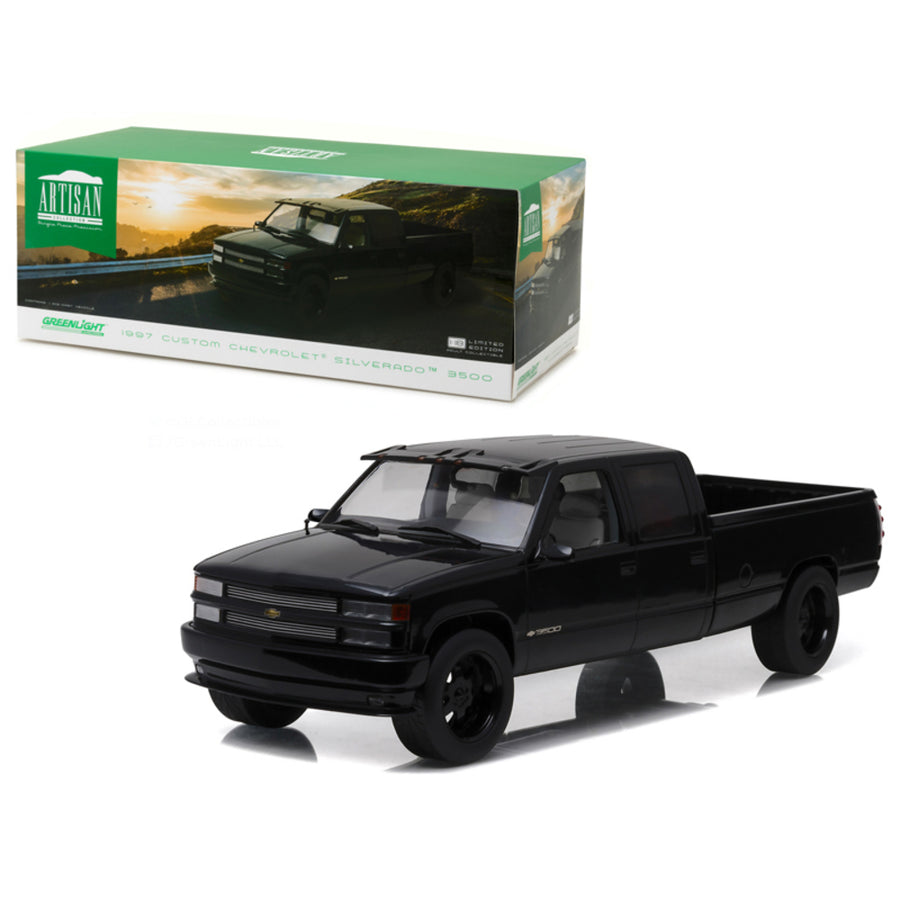 1997 Chevrolet C-3500 Crew Cab Silverado Pickup Truck Black 1/18 Diecast Model Car  By Greenlight 19016