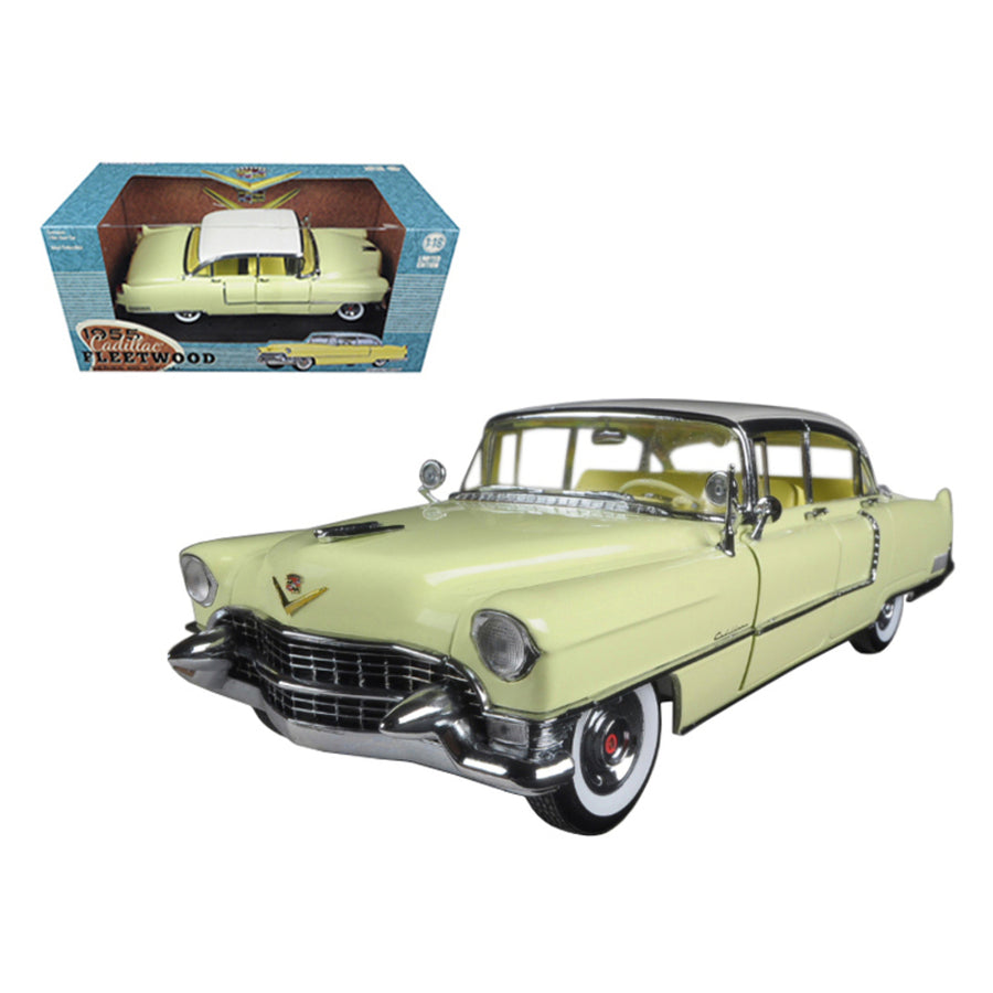 1955 Cadillac Fleetwood Series 60 Yellow With White Roof 1/18 Diecast Model Car By Greenlight 12937