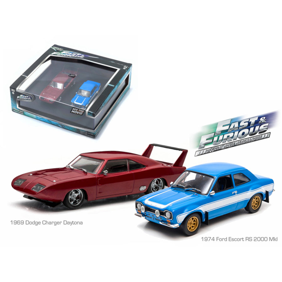 1969 Dodge Charger Daytona And 1974 Ford Escort Rs 2000 Mkl The Fast And The Furious Movie Diorama Set 1/43 Diecast Model Cars By Greenlight 86251