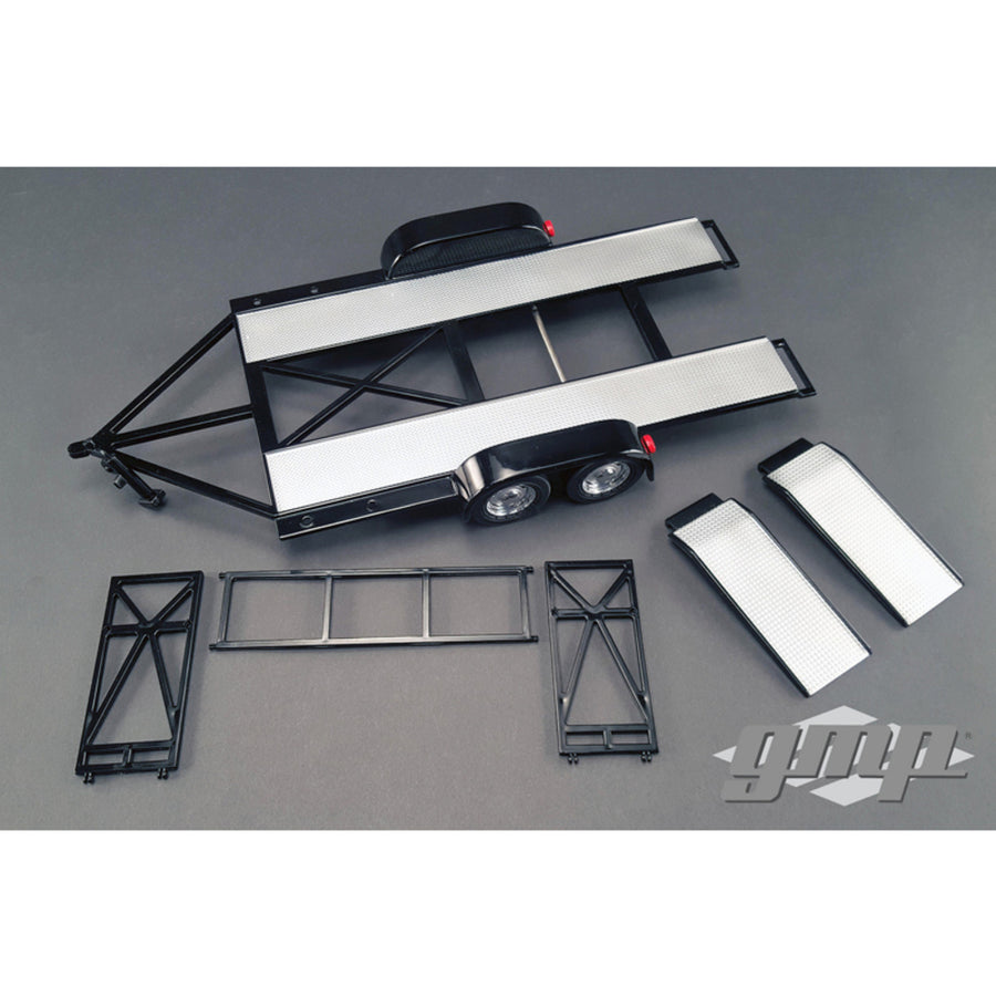 Tandem Car Trailer With Tire Rack Black 1/18 Diecast Model By Gmp 18820