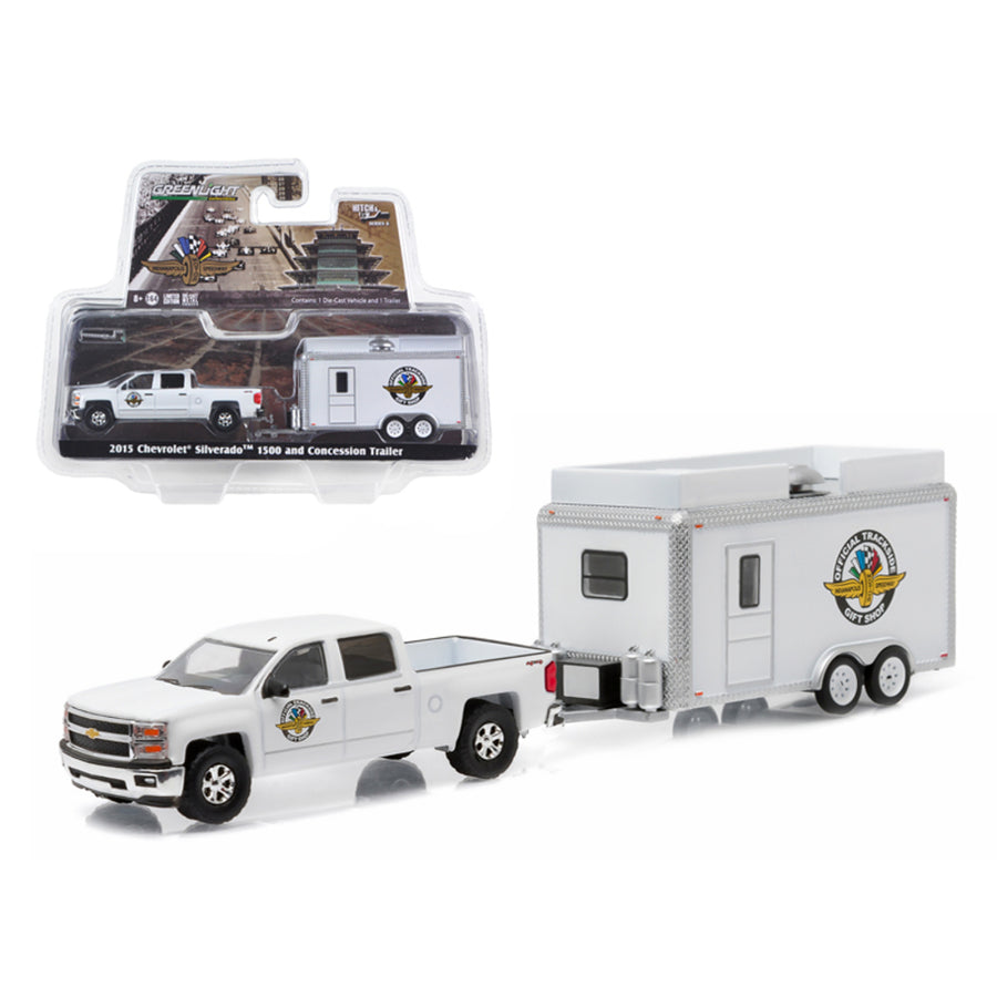 2015 Chevrolet Silverado 1500 And Ims Gift Shop Trailer Hitch & Tow Series 6 1/64 Diecast Model By Greenlight 32060c