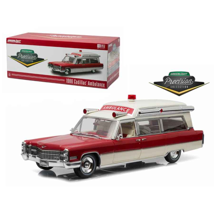 1966 Cadillac S&s 48 High Top Ambulance Red And White Precision Collection Limited Edition 1/18 Diecast Model Car By Greenlight 18003