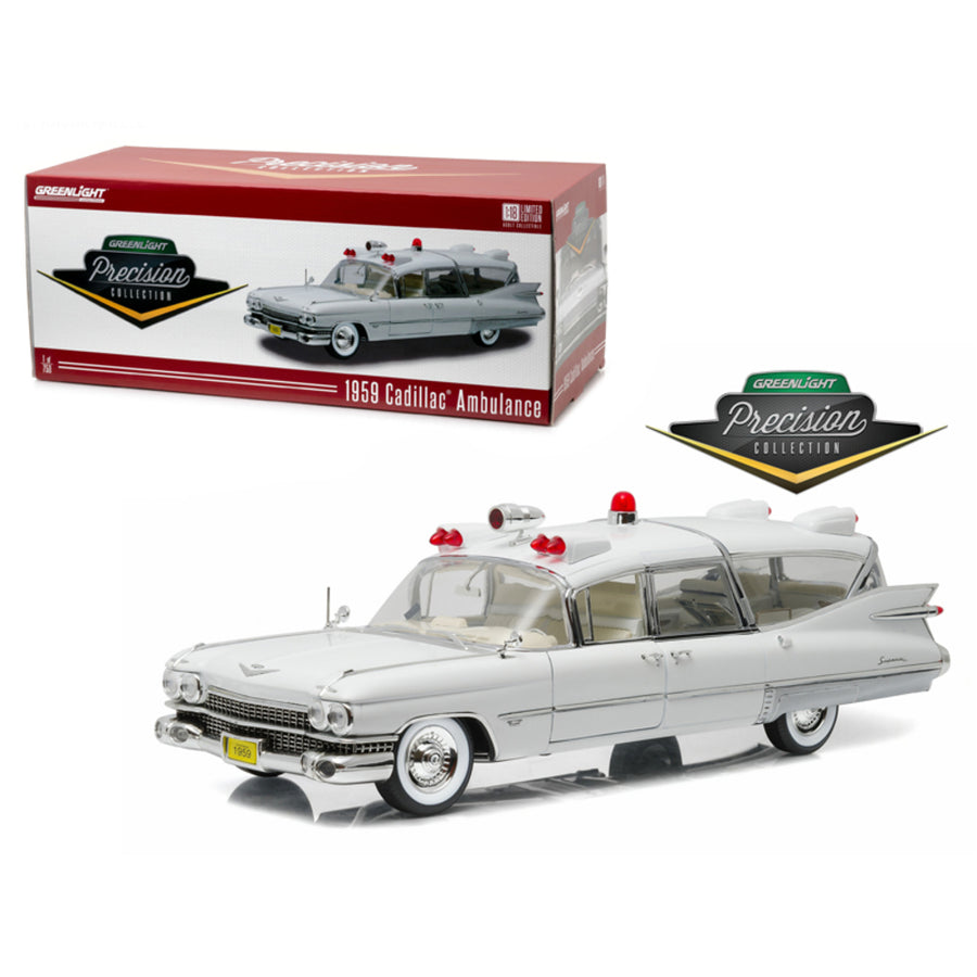 1959 Cadillac Ambulance White Precision Collection Limited Edition 1/18 Diecast Model Car  By Greenlight Gl18004
