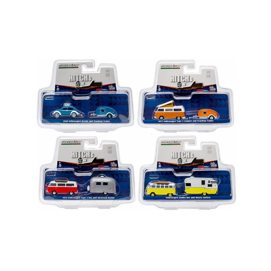 Hitch & Tow V-dub Assortment Set Of 4 1/64 Diecast Model Cars By Greenlight 51035