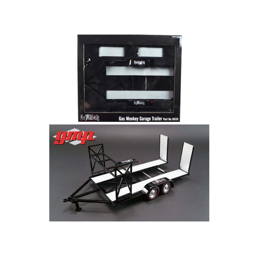 Tandem Car Trailer With Tire Rack Gas Monkey Garage 1/18 Diecast Model By Gmp 18836
