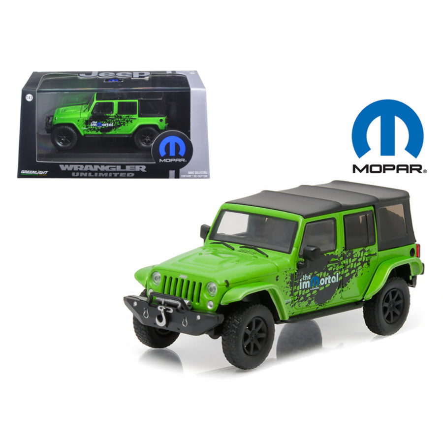 2014 Jeep Wrangler Unlimited Green Mopar Edition The Immortal Tribute With Display Showcase 1/43 Diecast Model Car By Greenlight 86077