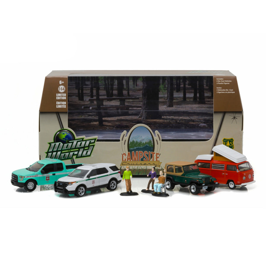 Motor World Diorama Campsite Cruisers United States Forest Service (usfs) Edition 7pcs Set 1/64 Diecast Models By Greenlight 58031