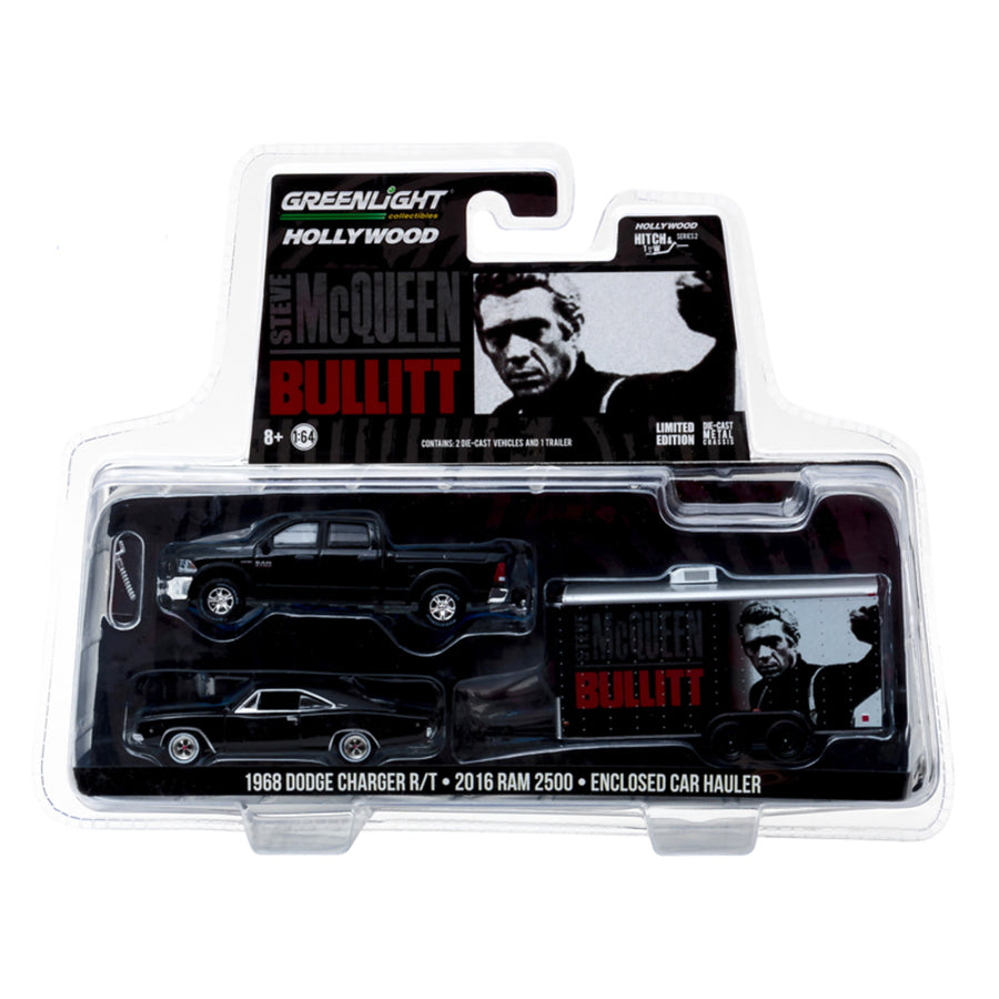 2016 Dodge Ram 2500 And 1968 Dodge Charger R/t Bullitt (1968) In Enclosed Car Hauler 1/64 Diecast Model Cars By Greenlight 31020b