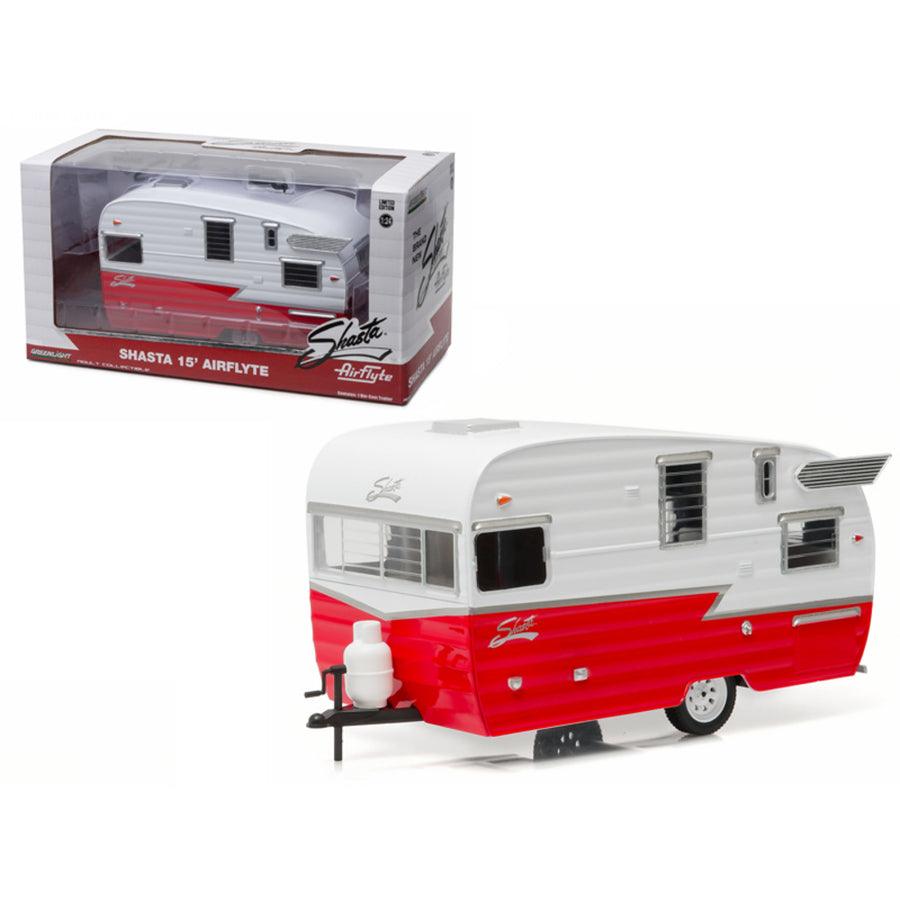 Shasta Airflyte 15 Camper Trailer Red For 1/24 Scale Model Cars And Trucks 1/24 Diecast Model By Greenlight 18225