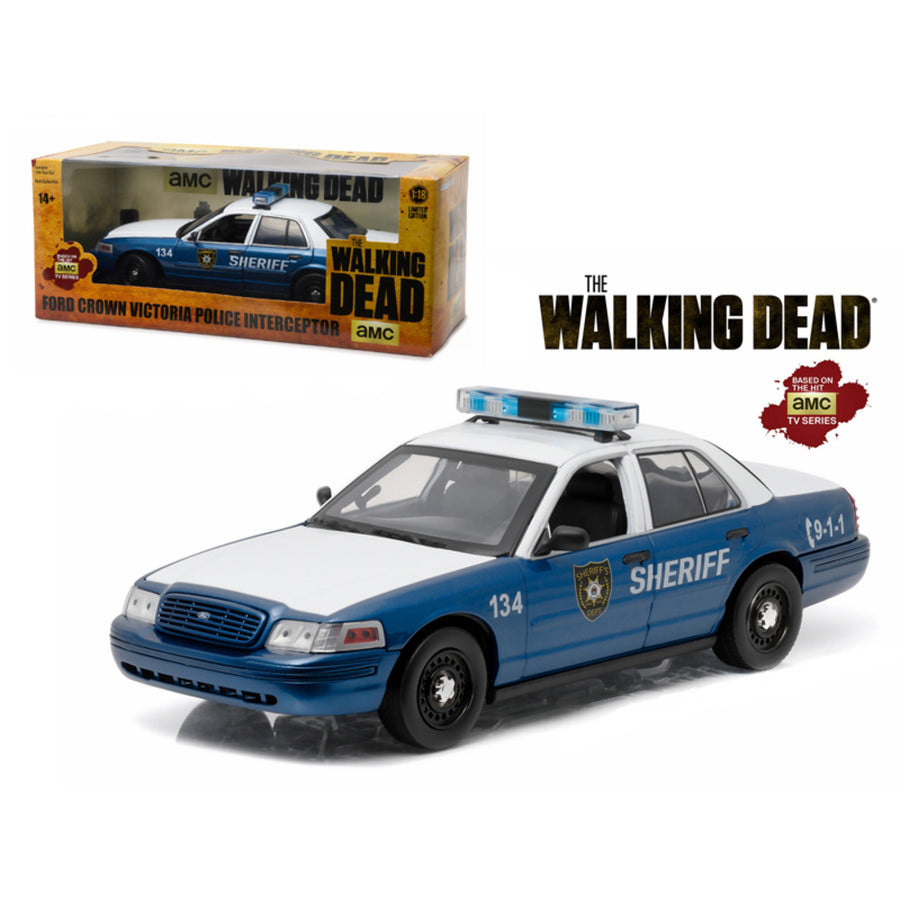 Rick And Shanes 2001 Ford Crown Victoria Police Interceptor The Walking Dead (2010-2015 Tv Series) 1/18 Diecast Model Car By Greenlight 12957