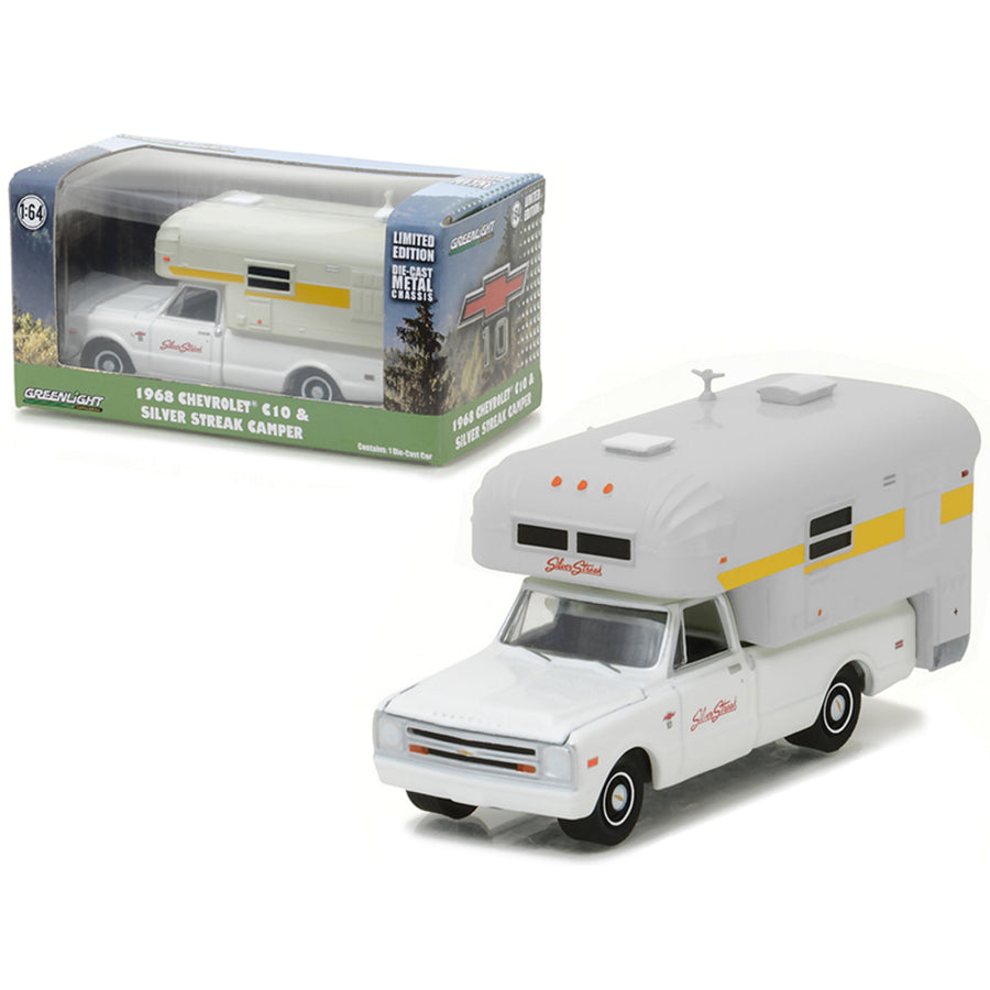 1968 Chevrolet C10 With Silver Streak Camper Hobby Exclusive 1/64 Diecast Model Car By Greenlight 29865