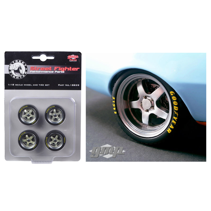 1968 Gulf Oil Chevrolet Camaro Street Fighter Good Year Competition Tires 5 Spoke With Polished Lip Wheels And Tires Set Of 4 1/18 By Gmp 18839
