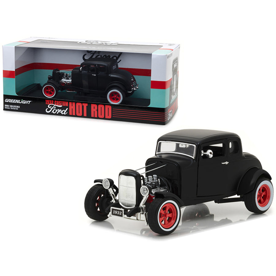 1932 Ford Custom Hot Rod Matt Black 1/18 Diecast Car Model By Greenlight 12975