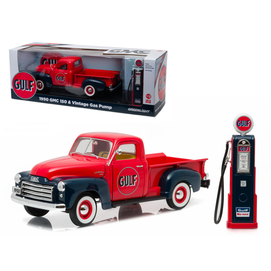 1950 Gmc 150 Pickup Truck Gulf Oil With Vintage Gas Pump 1/18 Diecast Model Car  By Greenlight 12984