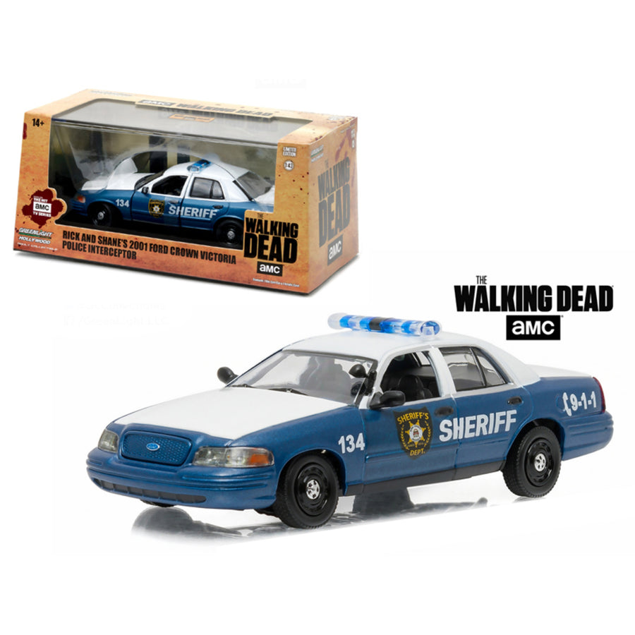 Rick And Shanes 2001 Ford Crown Victoria Police Interceptor The Walking Dead (2010-current) Tv Series 1/43 Diecast Model Car By Greenlight 86504