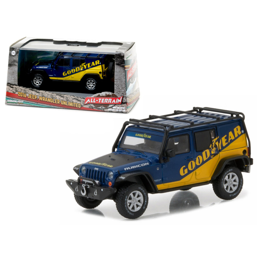2016 Jeep Wrangler Unlimited Good Year With Roof Rack, Fender Flares, And Winch With Display Showcase 1/43 Diecast Model Car By Greenlight 86080