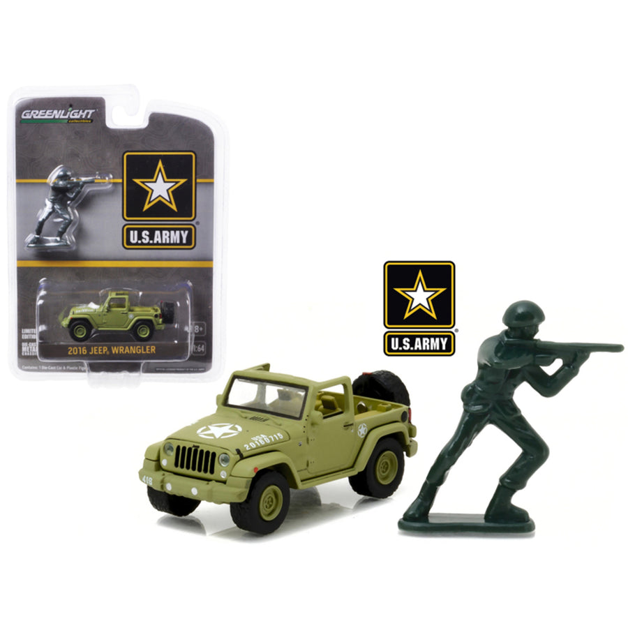 2016 Jeep Wrangler U.s. Army With U.s. Army Soldier Figure 1/64 Diecast Model Car By Greenlight 29884