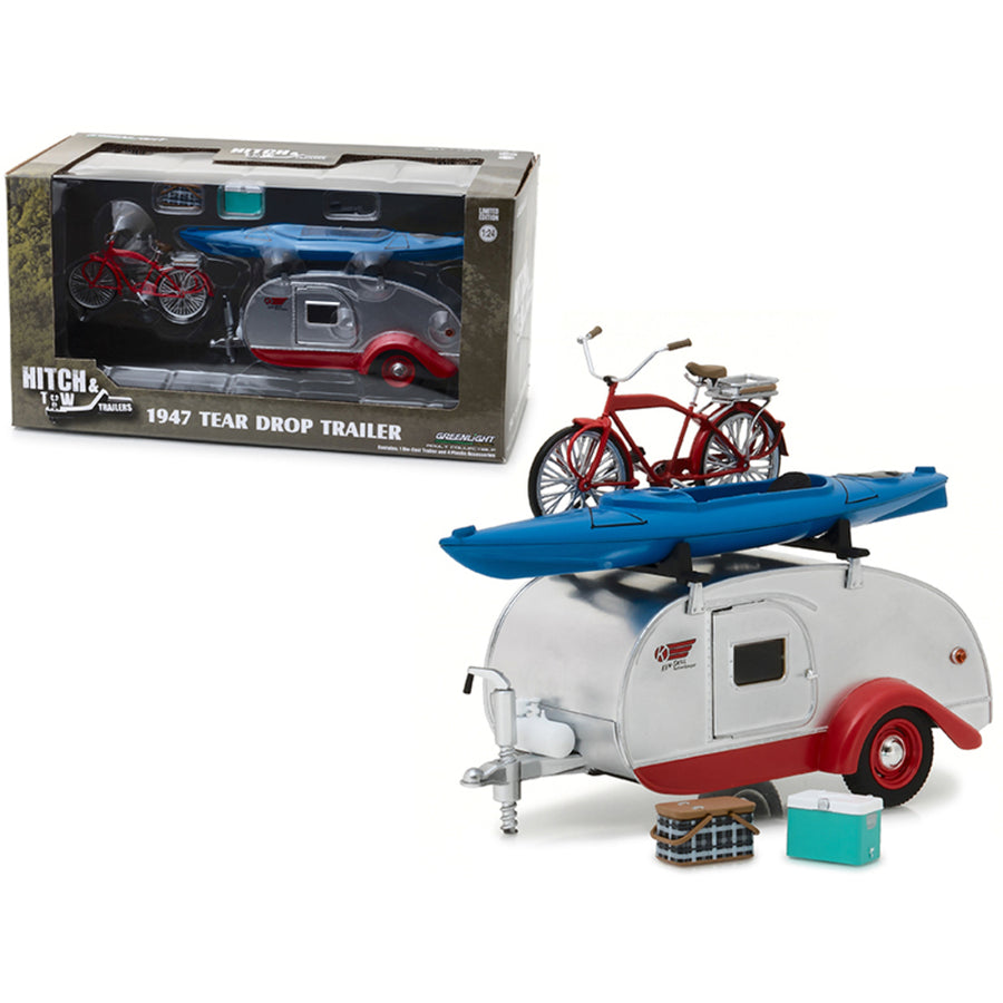 1947 Kenskill Tear Drop Trailer With Accessories Hitch And Tow Trailers Series 4 For 1/24 Scale Model Cars And Trucks 1/24 Diecast Model By Greenlight 18440a