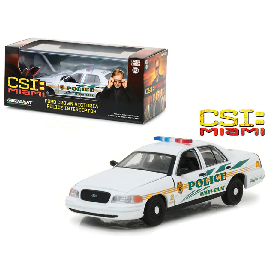 Ford Crown Victoria Police Interceptor Csi Miami Dade Police Car (2002-2012) Tv Series 1/43 Diecast Model Car By Greenlight 86508