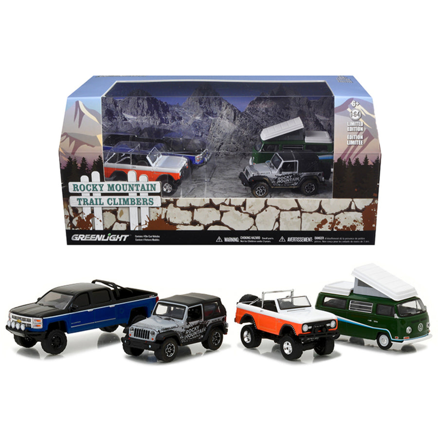 Motor World Diorama Rocky Mountain Trail Climb 4pcs Set 1/64 Diecast Model Cars By Greenlight 58038