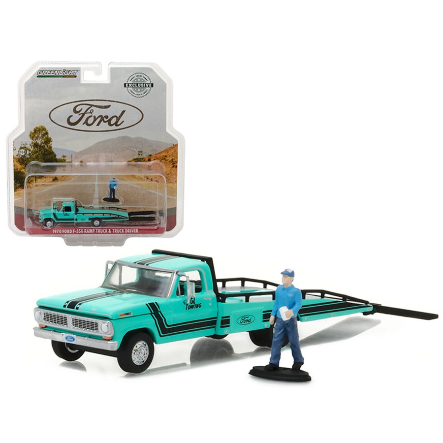 1970 Ford F-350 Ramp Truck With Truck Driver Figure Hobby Exclusive 1/64 Diecast Model Car By Greenlight 29892