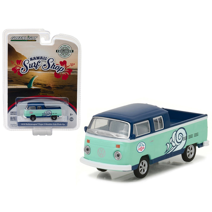1976 Volkswagen Type 2 Double Cab Pickup Doka Hawaii Surf Shop Hobby Exclusive 1/64 Diecast Model Car By Greenlight 29894