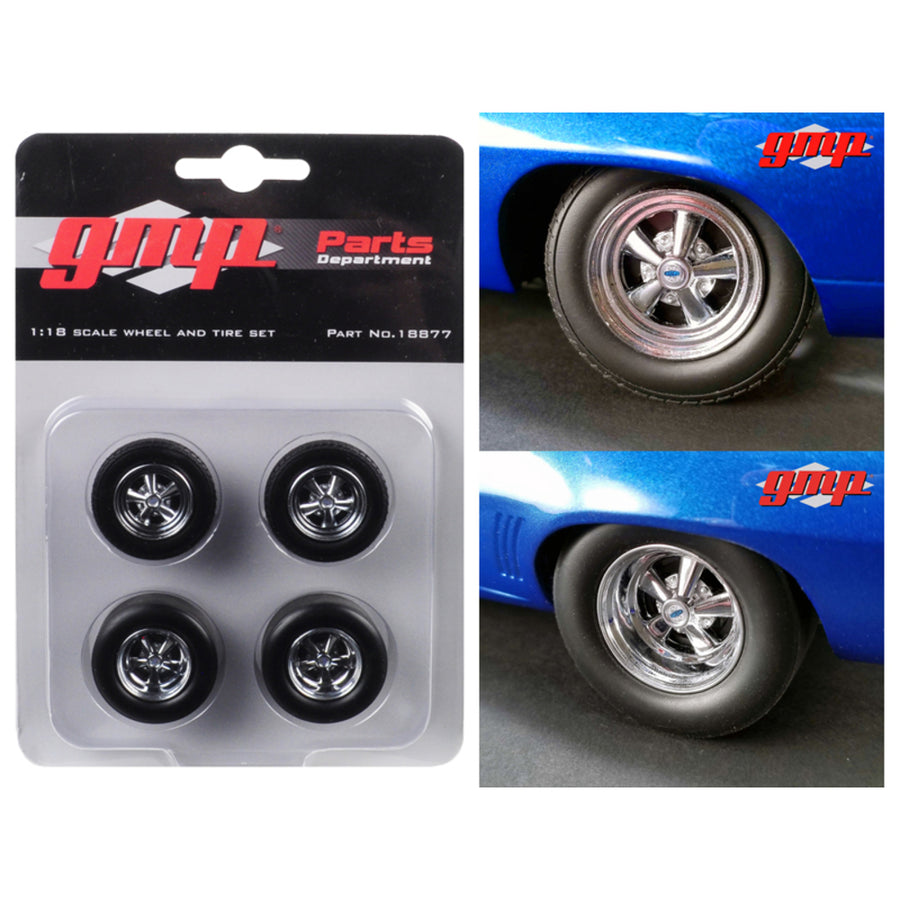 Wheels And Tires Set Of 4 Pieces From 1969 Chevrolet Camaro 1320 Drag Kings 1/18 By Gmp 18877