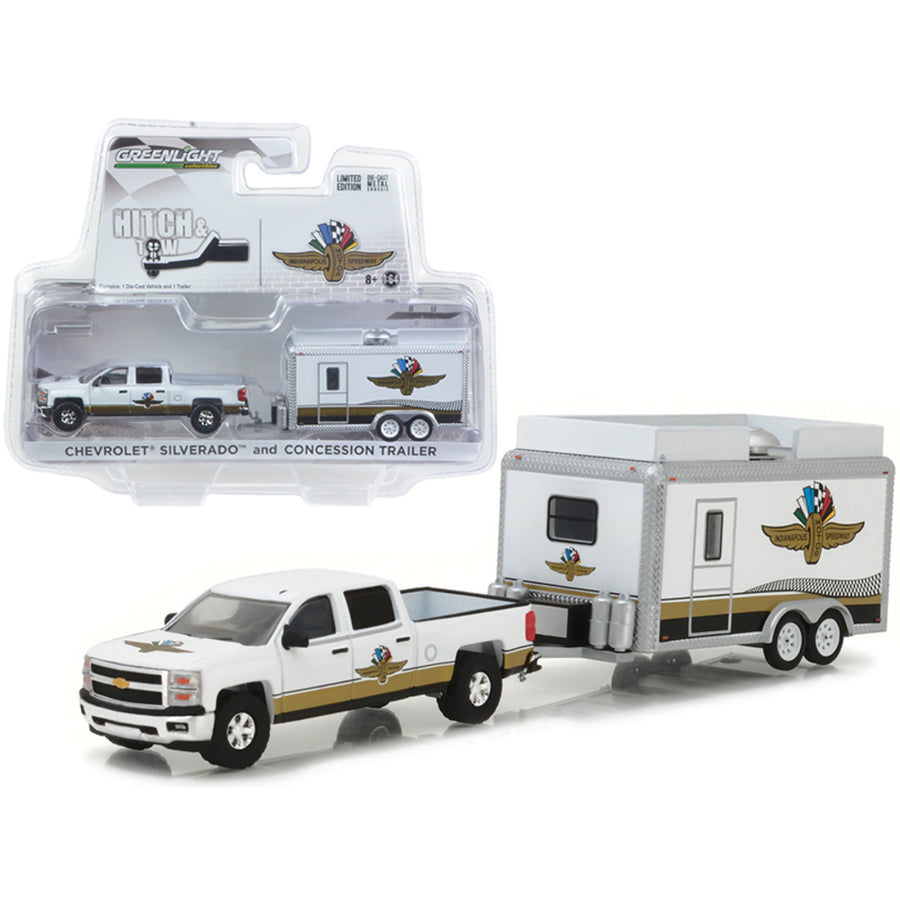 Chevrolet Silverado And Indianapolis Motor Speedway (ims) Concession Trailer Hitch & Tow 1/64 Diecast Model Cars By Greenlight 29906