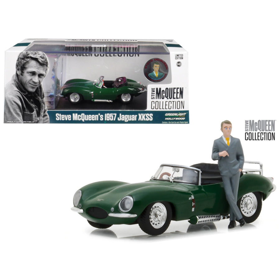 1957 Jaguar Xkss Green With Steve Mcqueen Figurine Steve Mcqueen Collection (1930-1980) 1/43 Diecast Model Car By Greenlight 86434