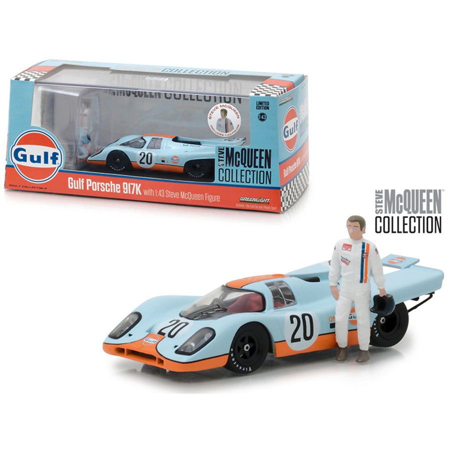 1970 Porsche 917k Gulf #20 With Steve Mcqueen Figurine Steve Mcqueen Collection (1930-1980) 1/43 Diecast Model Car By Greenlight 86435