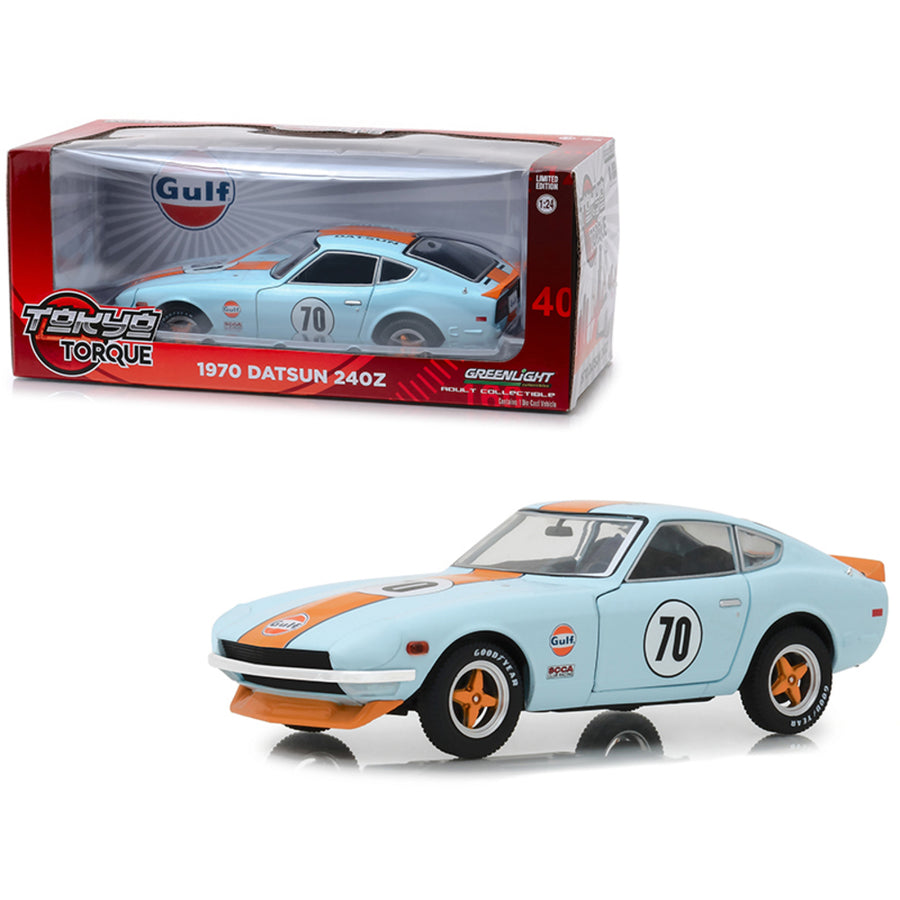 1970 Datsun 240z #70 Gulf Oil Light Blue Tokyo Torque Series 1/24 Diecast Model Car By Greenlight 18302