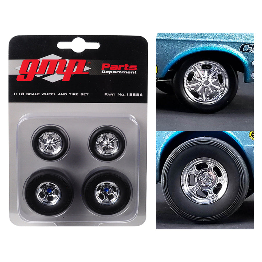 Wheels And Tires Set Of 4 From Ohio George’s 1967 Ford Mustang Malco Gasser 1/18 By Gmp 18886