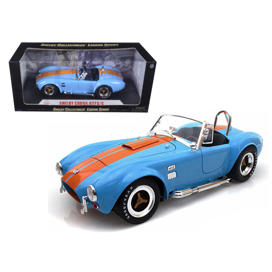 1965 Shelby Cobra 427 S/c Blue With Orange Stripes 1/18 Diecast Model Car By Shelby Collectibles Sc129