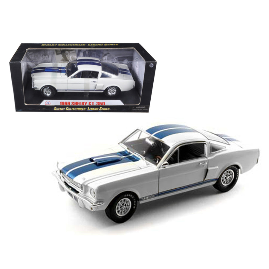 1966 Ford Shelby Mustang Gt 350 White With Blue Stripes 1/18 Diecast Car Model By Shelby Collectibles Sc160