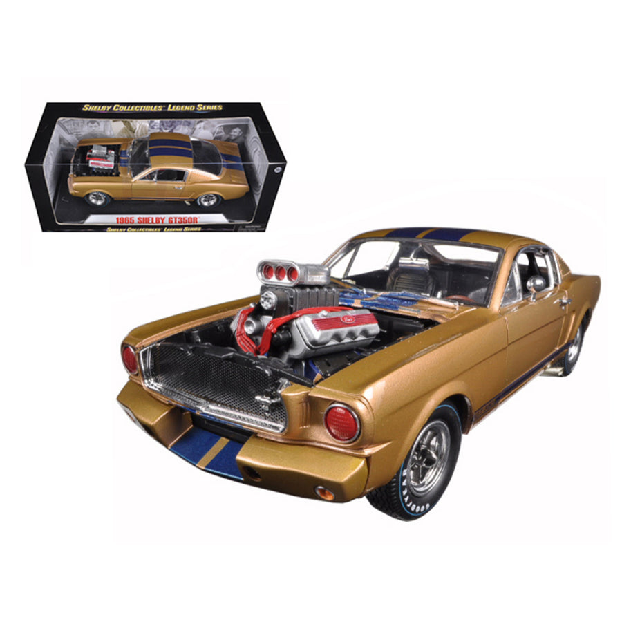 1965 Ford Shelby Mustang Gt 350r Gold/blue 1/18 Diecast Car Model By Shelby Collectibles Sc179