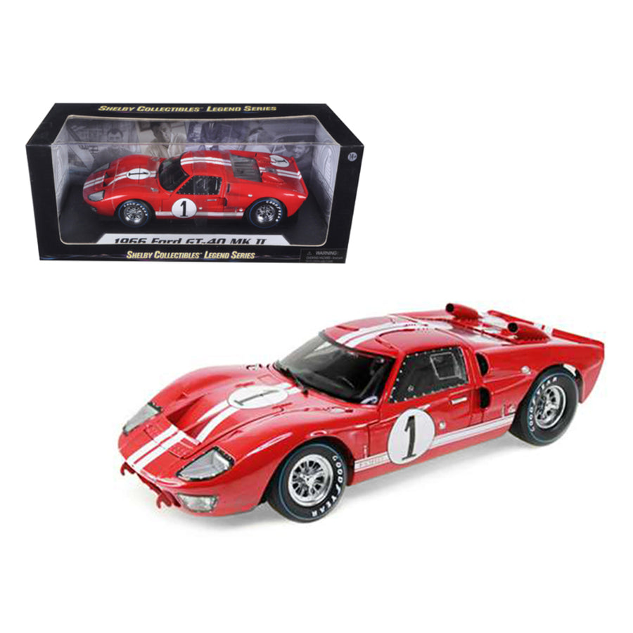 1966 Ford Gt-40 Mk 2 Red #1 1/18 Diecast Model Car By Shelby Collectibles Sc407