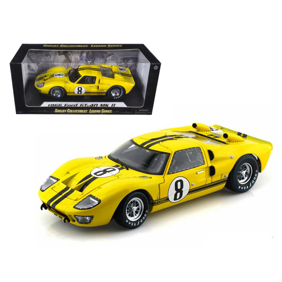 1966 Ford Gt-40 Mk 2 Yellow #8 1/18 Diecast Car Model By Shelby Collectibles Sc417