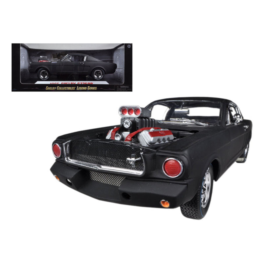 1965 Ford Shelby Mustang Gt350r With Racing Engine Matt Black 1/18 Diecast Car Model By Shelby Collectibles Sc178