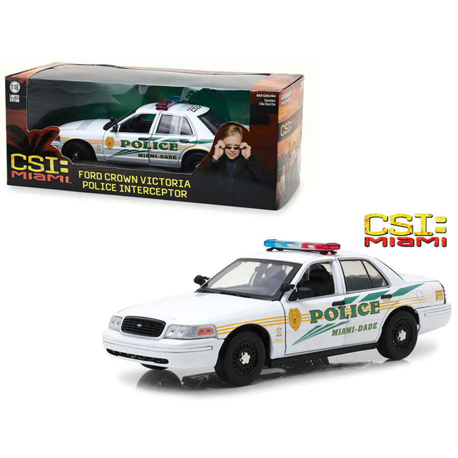 Ford Crown Victoria Police Interceptor Miami-dade Police White Csi: Miami (2002-2012) Tv Series 1/18 Diecast Model Car By Greenlight 13514